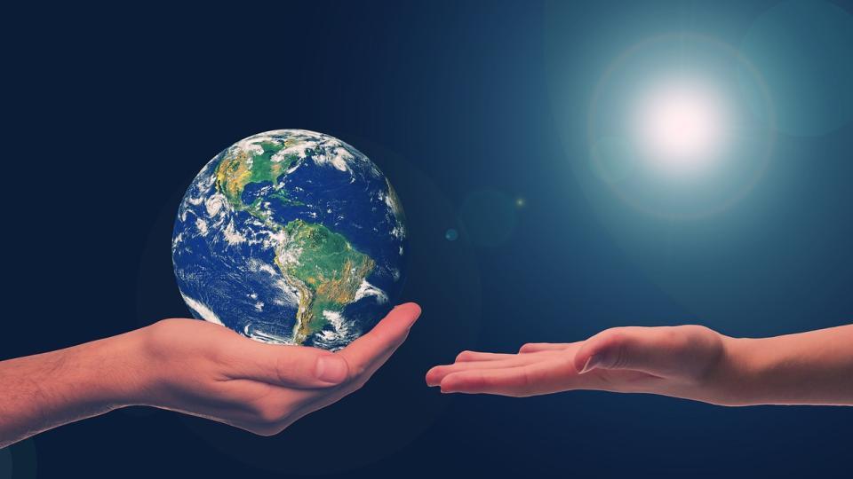 Zwei Hände und die Erde